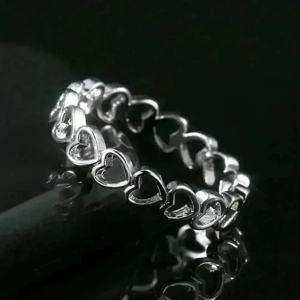 New 925 Silver Hollow Heart Band